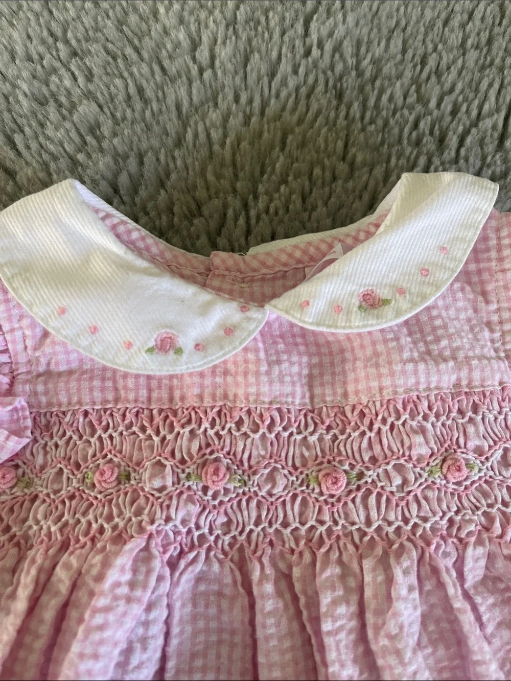 Carter’s Pink Smocked Girls' Formal Party Dress with White Collar Sz 6M